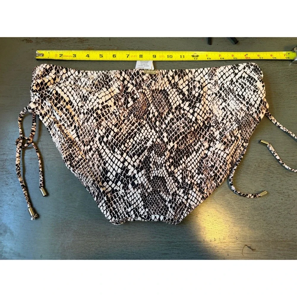 Calvin Klein Womens Snakeskin Print High Waist Bikini Bottom Side Tie XL Brown